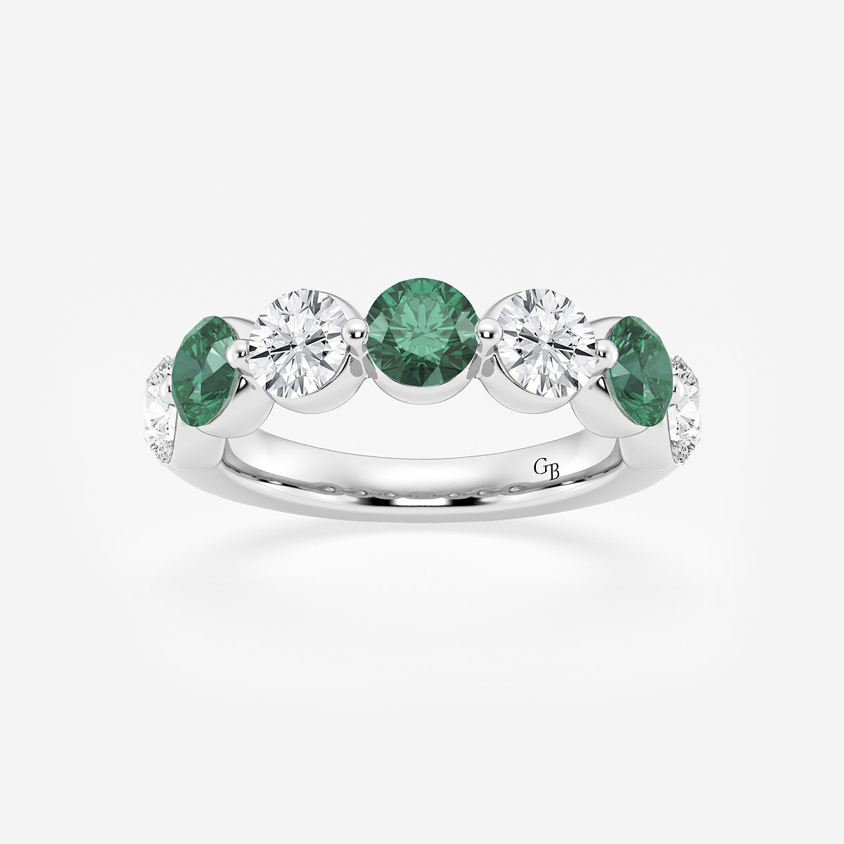 GWA196 - product video for 4.7 mm Round Cut Emerald and 1 7/8 ctw Round Lab Grown Diamond Anniversary Band