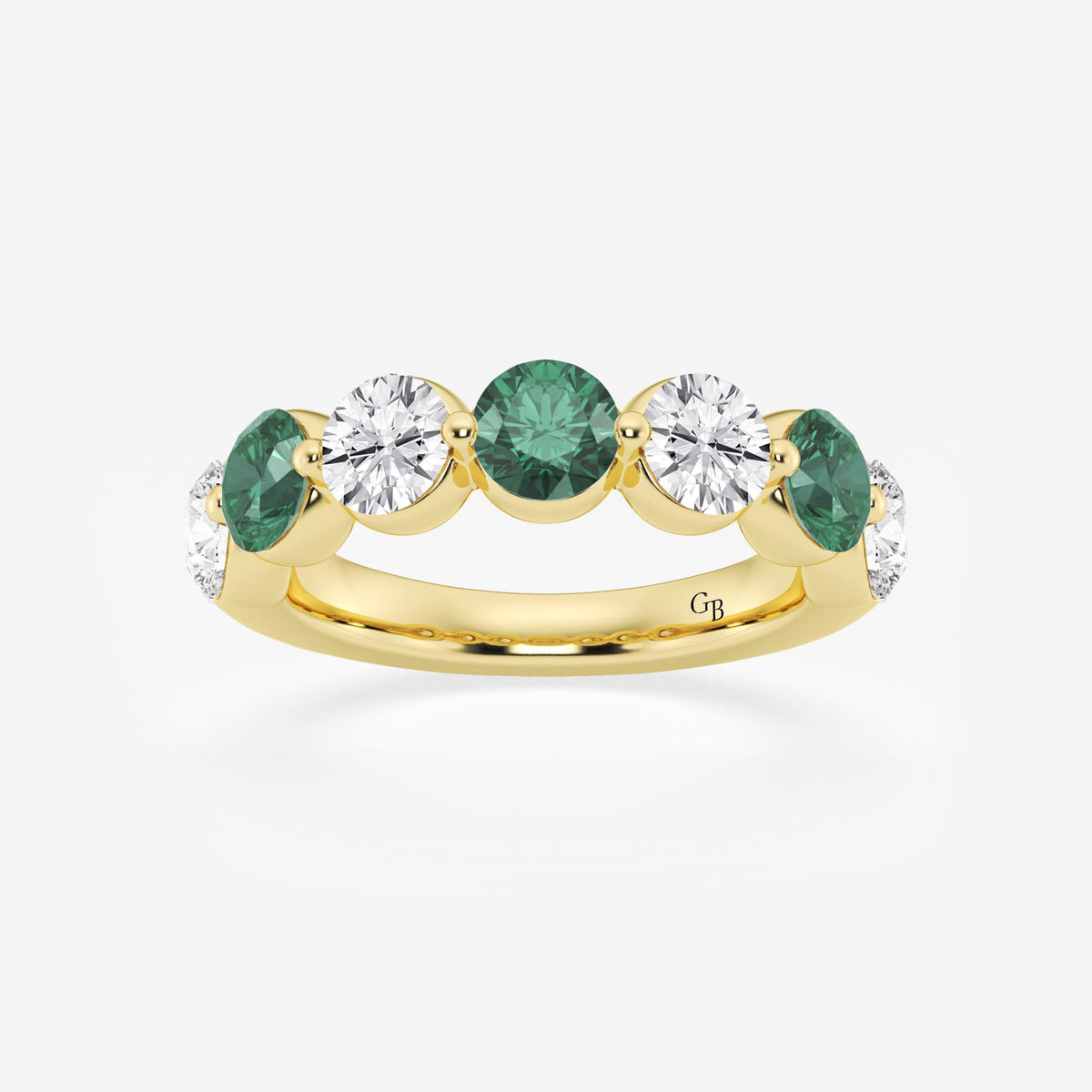 GWA196 - 4.7 mm Round Cut Emerald and 1 7/8 ctw Round Lab Grown Diamond Anniversary Band
