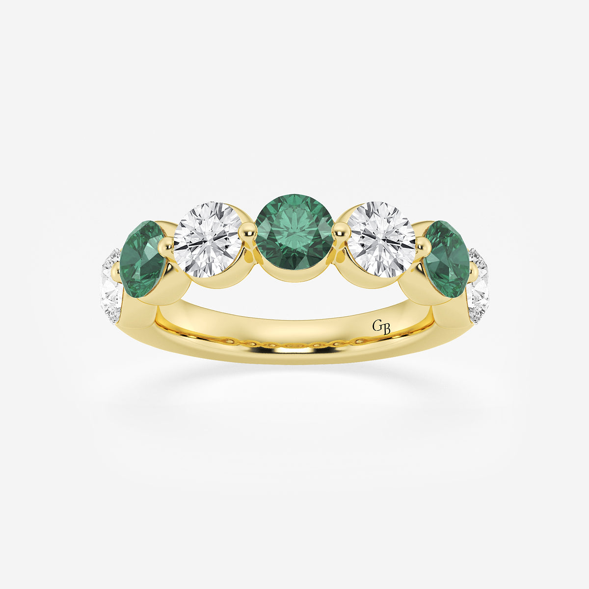 GWA196 - product video for 4.7 mm Round Cut Emerald and 1 7/8 ctw Round Lab Grown Diamond Anniversary Band