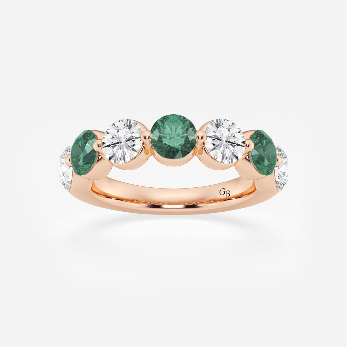GWA196 - 4.7 mm Round Cut Emerald and 1 7/8 ctw Round Lab Grown Diamond Anniversary Band