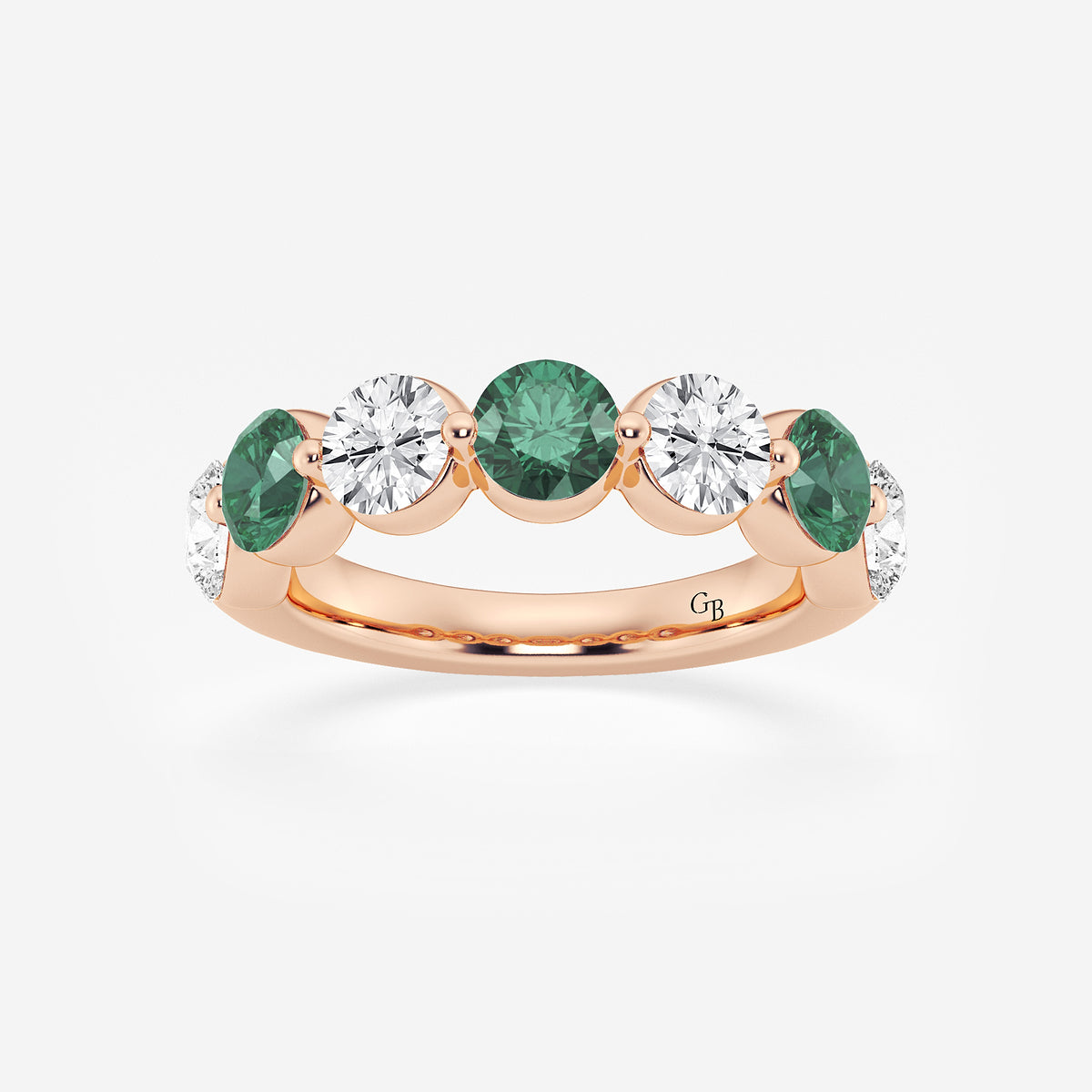GWA196 - product video for 4.7 mm Round Cut Emerald and 1 7/8 ctw Round Lab Grown Diamond Anniversary Band