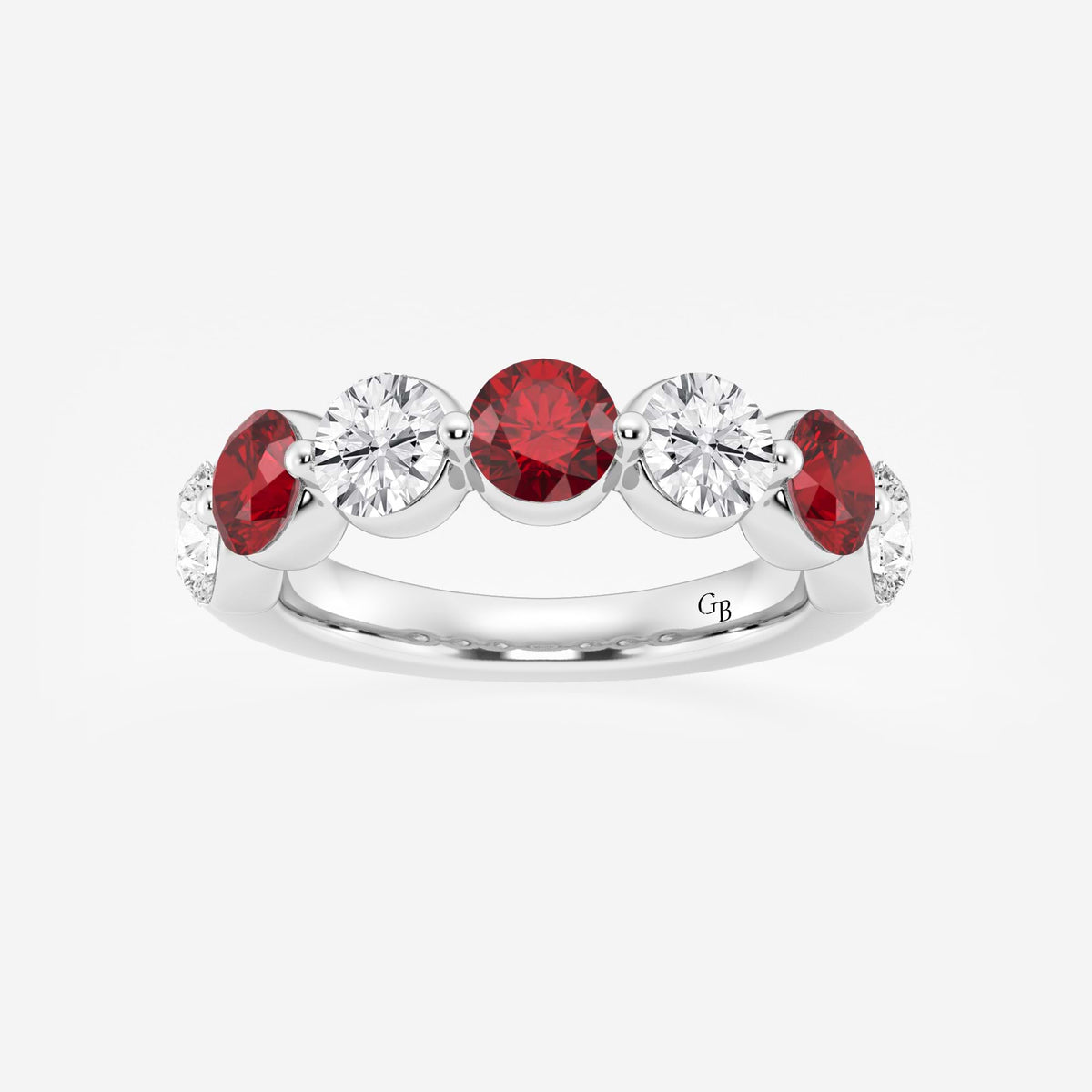 GWA196 - 4.7 mm Round Cut Ruby and 1 7/8 ctw Round Lab Grown Diamond Anniversary Band