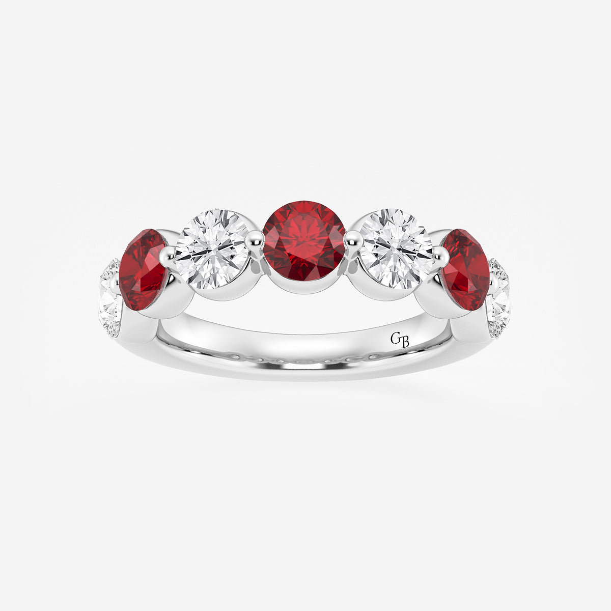 GWA196 - product video for 4.7 mm Round Cut Ruby and 1 7/8 ctw Round Lab Grown Diamond Anniversary Band