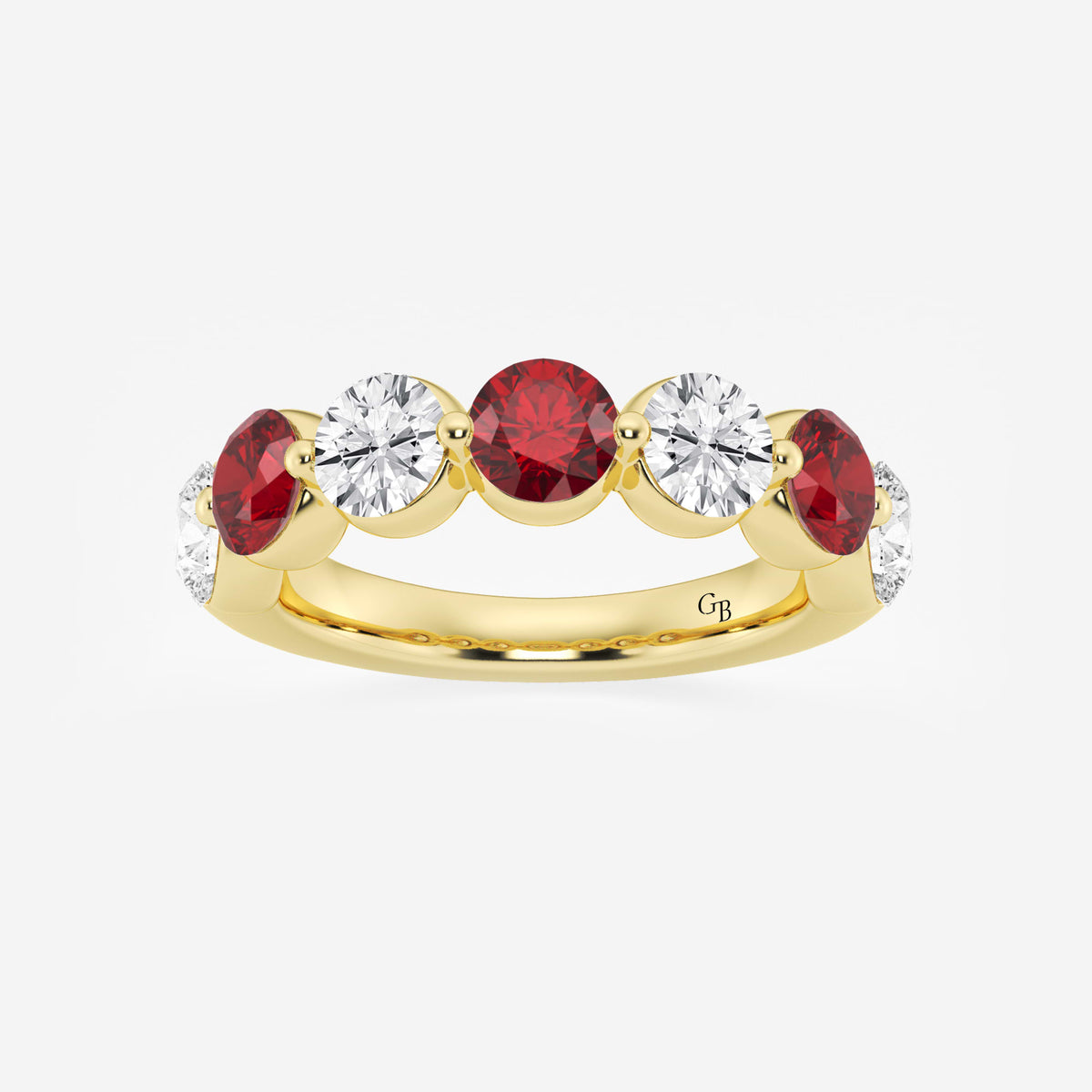 GWA196 - 4.7 mm Round Cut Ruby and 1 7/8 ctw Round Lab Grown Diamond Anniversary Band