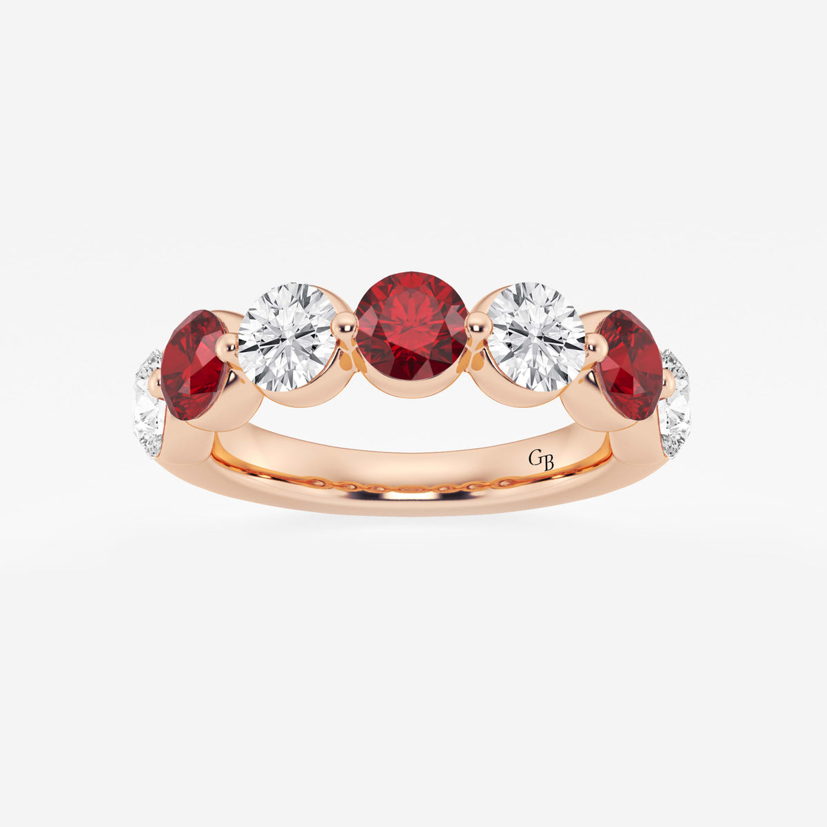GWA196 - 4.7 mm Round Cut Ruby and 1 7/8 ctw Round Lab Grown Diamond Anniversary Band