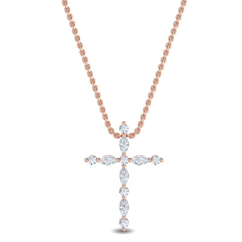 Floating Marquise and Round Lab Grown Diamond Cross Necklace (1/5ctw) — MET-WN-0034 — source LGPCR0019-1.jpg