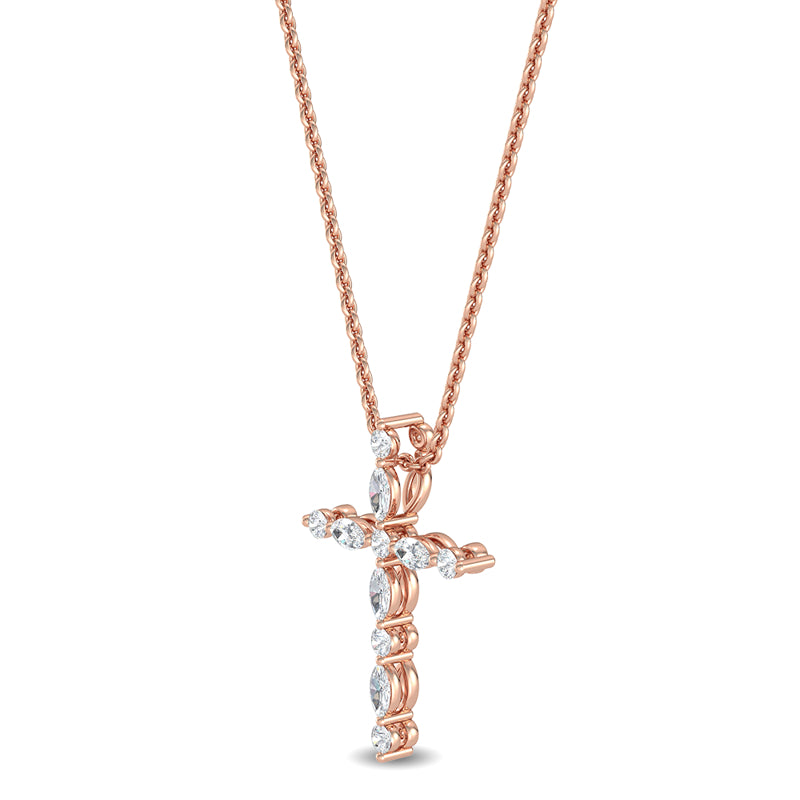 Floating Marquise and Round Lab Grown Diamond Cross Necklace (1/5ctw) — MET-WN-0034 — source LGPCR0019-2.jpg
