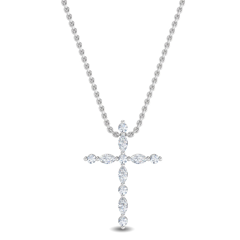 Floating Marquise and Round Lab Grown Diamond Cross Necklace (1/5ctw) — MET-WN-0034 — source LGPCR0022-1.jpg