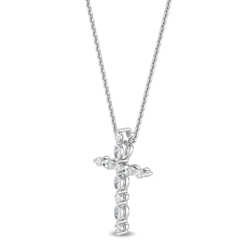 Floating Marquise and Round Lab Grown Diamond Cross Necklace (1/5ctw) — MET-WN-0034 — source LGPCR0022-2.jpg