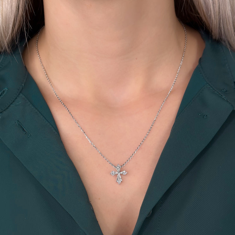 Kite Lab Grown Diamond Cross Pendant (1ctw) — MET-WN-0036 — source LGPCR0023-neck.jpg
