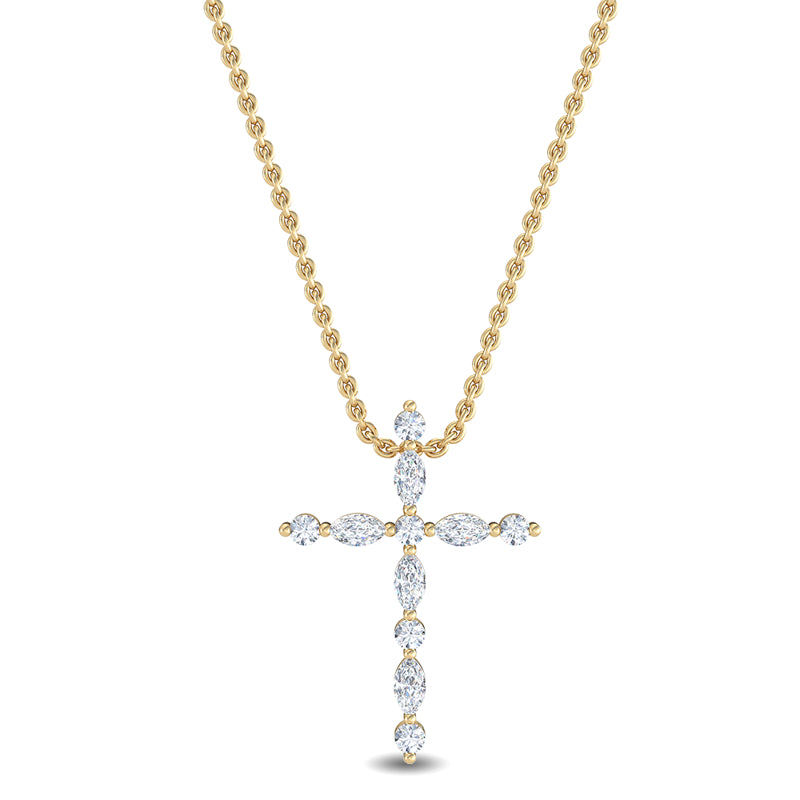 Floating Marquise and Round Lab Grown Diamond Cross Necklace (1/5ctw) — MET-WN-0034 — source LGPCR0025-1.jpg