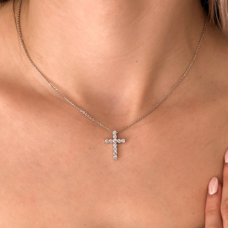 Lab Grown Diamond Cross Pendant — source LGPCR0040-neck.jpg