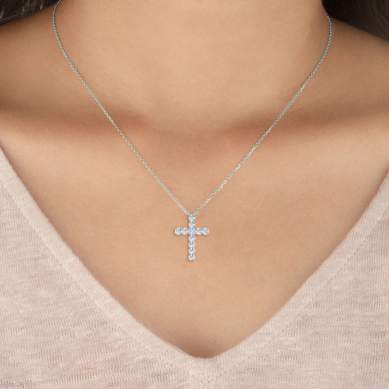 Lab Grown Diamond Cross Pendant — source LGPCR0041-model.jpg (media 46371014738023)