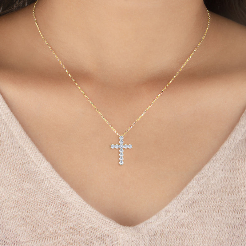 Lab Grown Diamond Cross Pendant — source LGPCR0042-model.jpg (media 46371014869095)