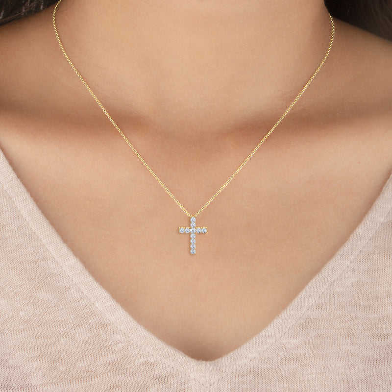 Lab Grown Diamond Cross Pendant — source LGPCR0045-model.jpg (media 46371015131239)