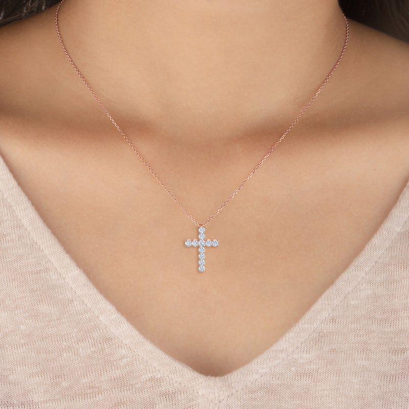 Lab Grown Diamond Cross Pendant — source LGPCR0046-model.jpg (media 46371015262311)