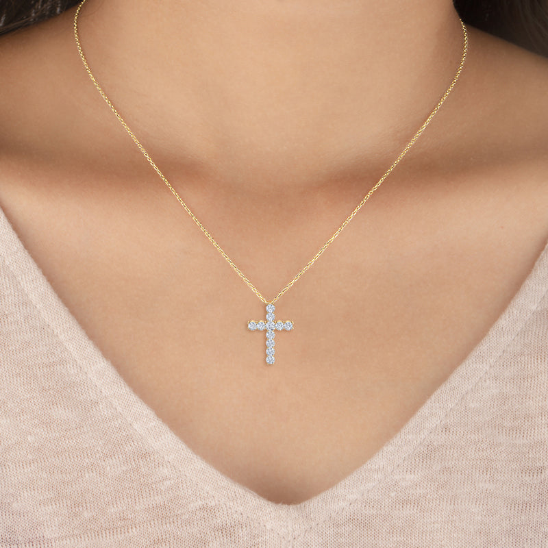 Lab Grown Diamond Cross Pendant — source LGPCR0047-model.jpg (media 46371015393383)
