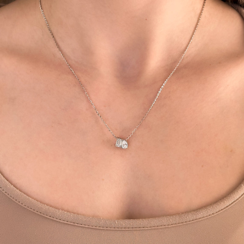 Toi et Moi Pear and Emerald Cut Lab Grown Diamond Necklace (3/4ctw) — MET-WN-0046 — source LGWFN0061-neck.jpg