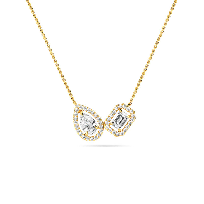 Toi et Moi Pear and Emerald Cut Lab Grown Diamond Halo Necklace (1-3/8ctw) — MET-WN-0047 — source LGYFN0015-1.jpg