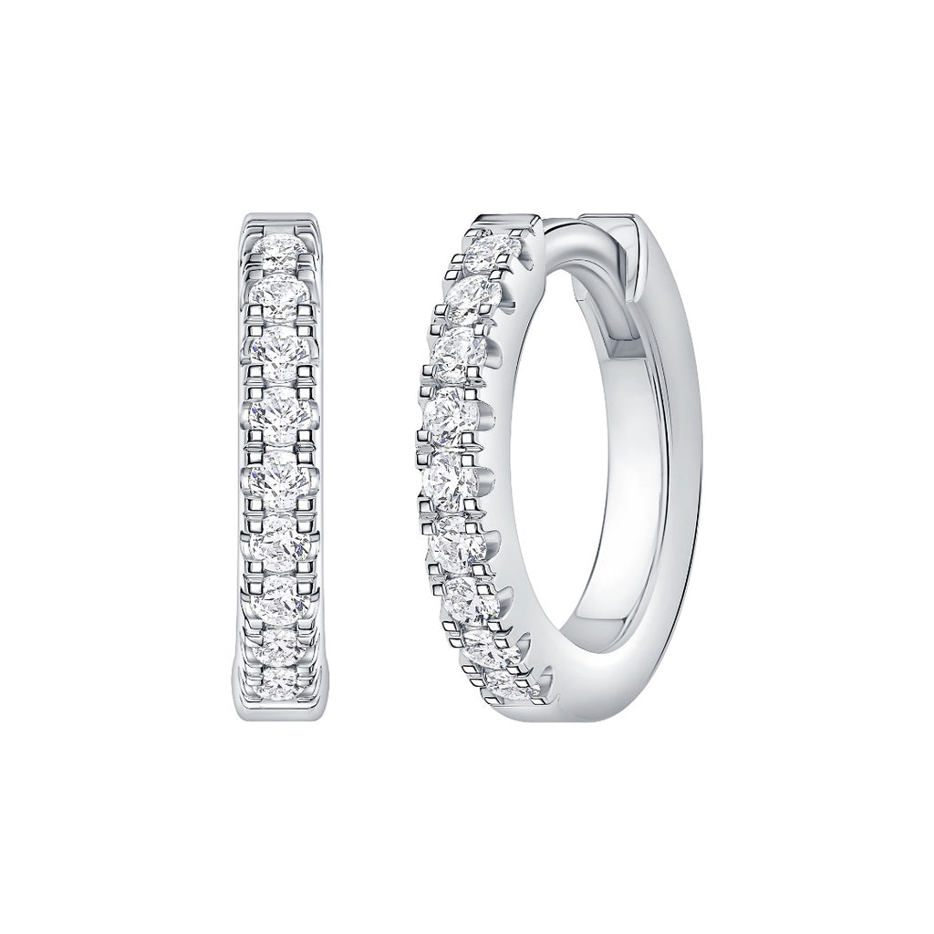 14K white gold lab-grown diamond huggie hoop earrings | MET-RE-0001