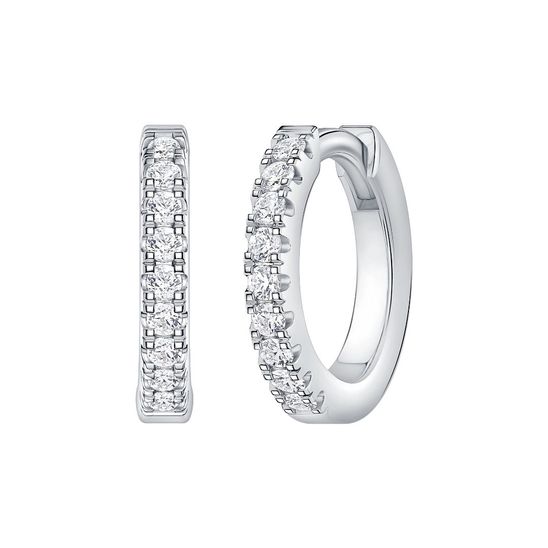14K white gold lab-grown diamond huggie hoop earrings | MET-RE-0001
