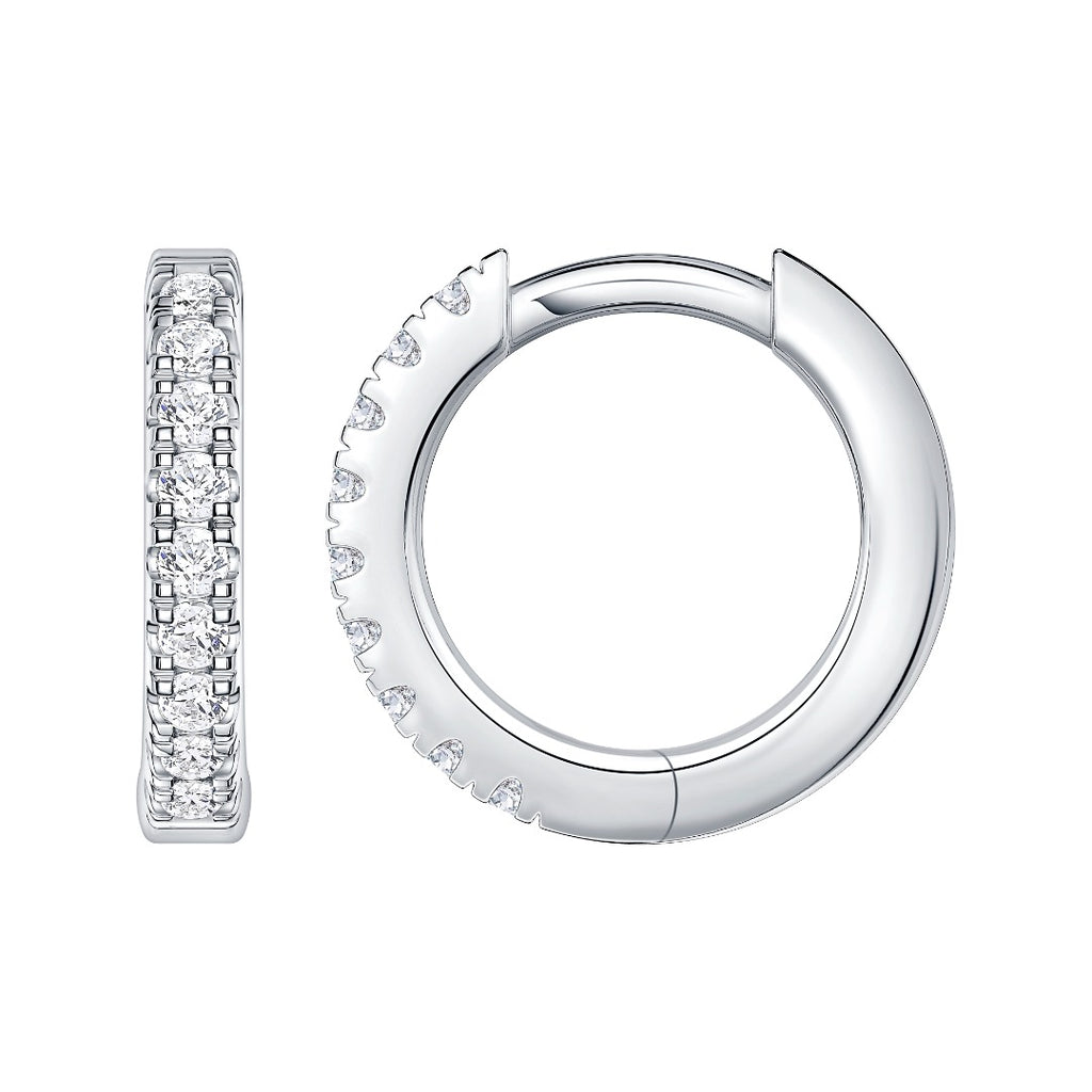 14K white gold lab-grown diamond huggie hoop earrings | MET-RE-0001