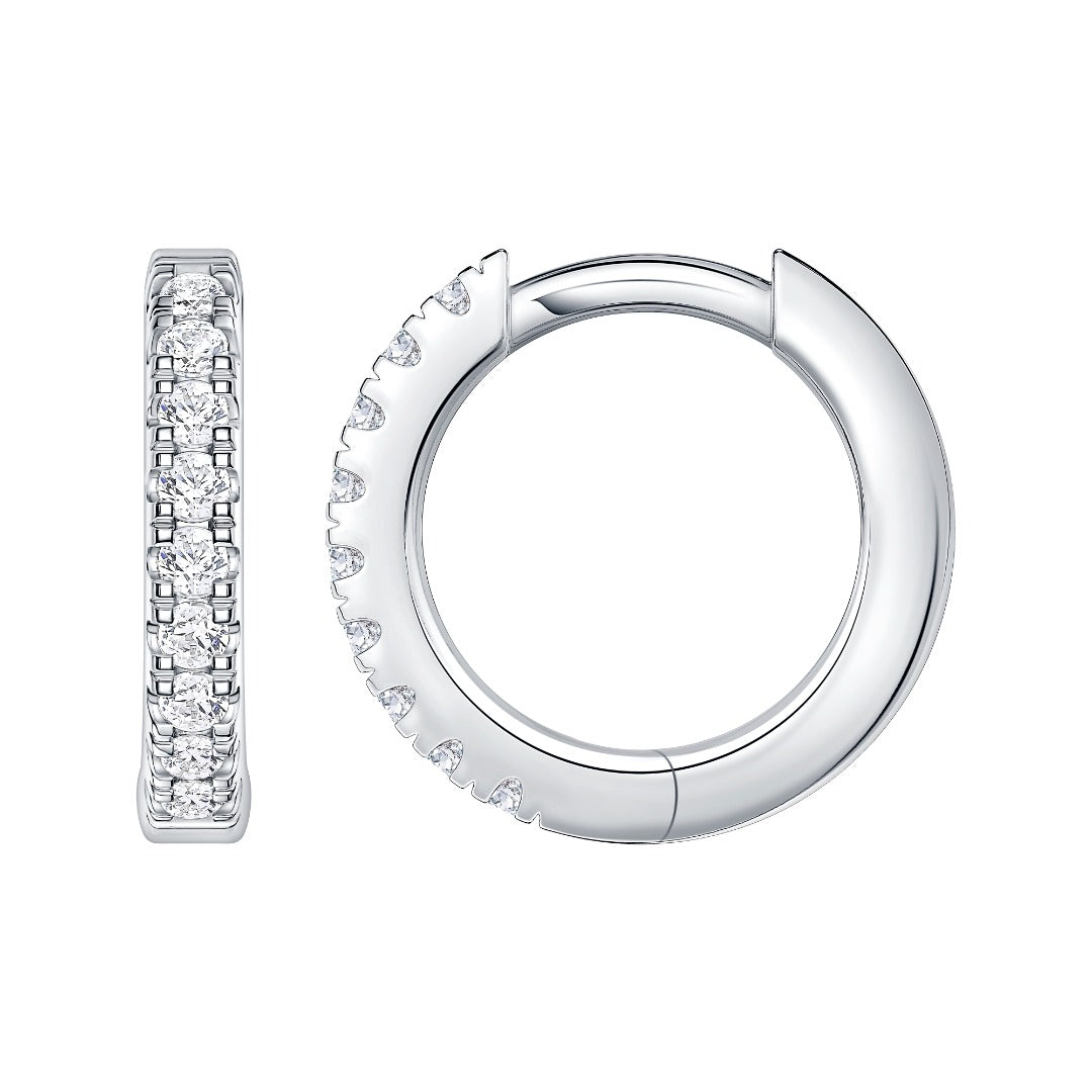 14K white gold lab-grown diamond huggie hoop earrings | MET-RE-0001