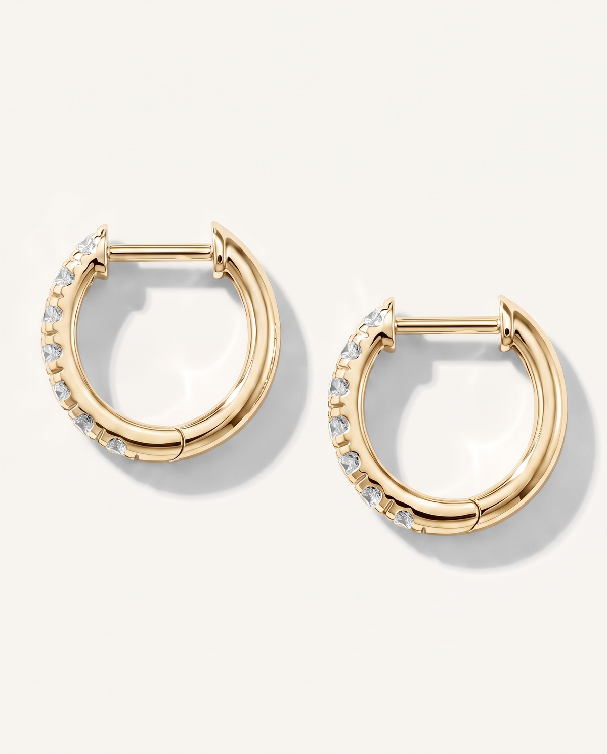 12 mm yellow gold lab-grown diamond hoop earrings, back and hinged closure view | MET-RE-0002
