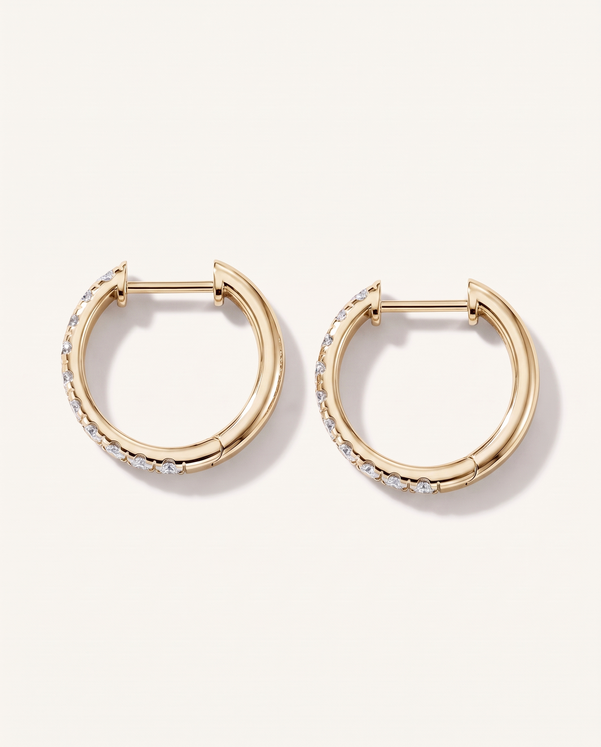 15 mm yellow gold lab-grown diamond hoop earrings, back and hinged closure view | MET-RE-0002