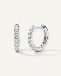 10 mm white gold lab-grown diamond huggie earrings, front and side view | MET-RE-0003