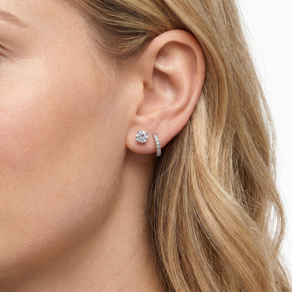 10 mm huggie earrings worn for scale; additional stud earring is not included | MET-RE-0003