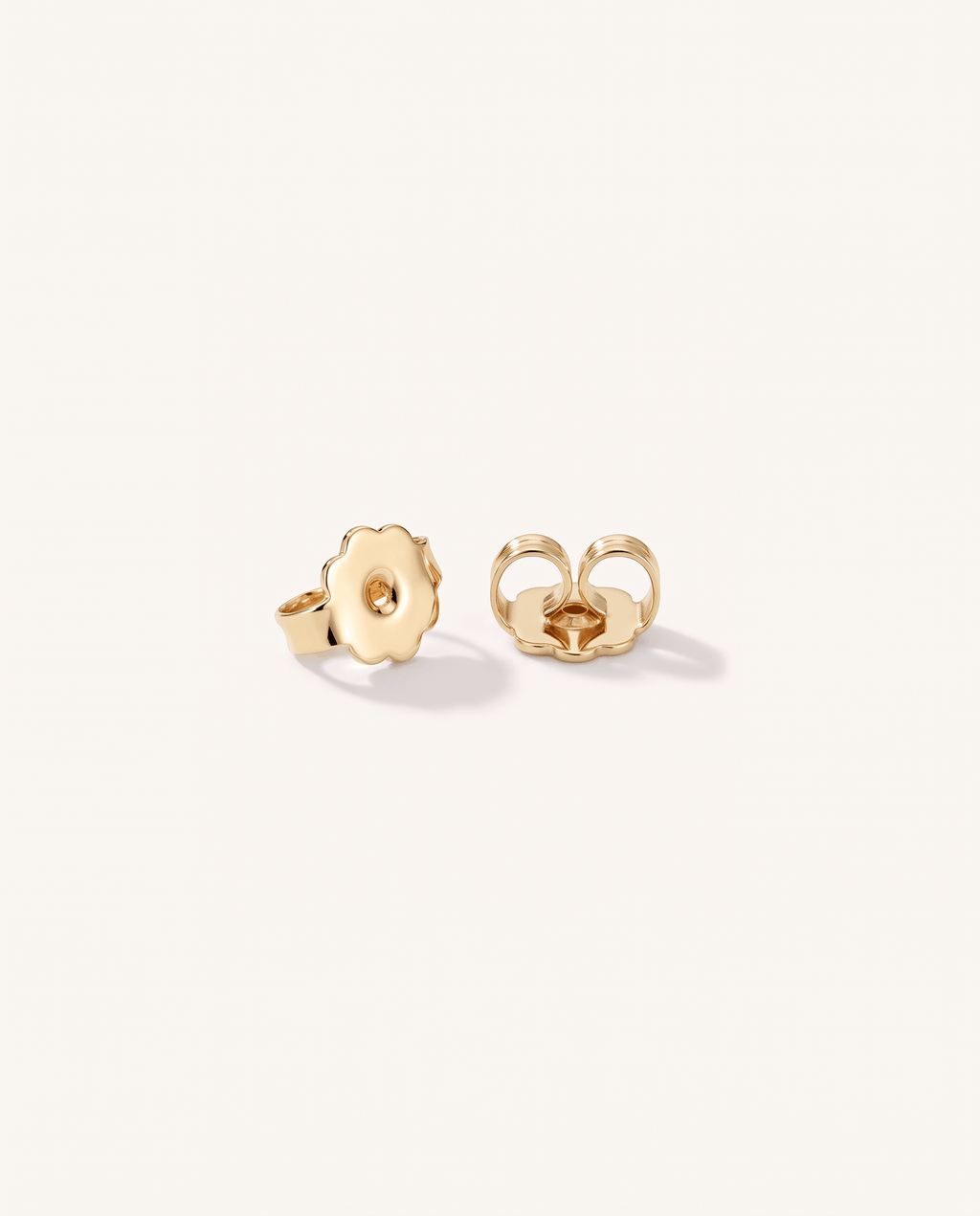 Round lab-grown diamond stud earrings in yellow gold, rear view with push-back fittings | MET-RE-0004-M07