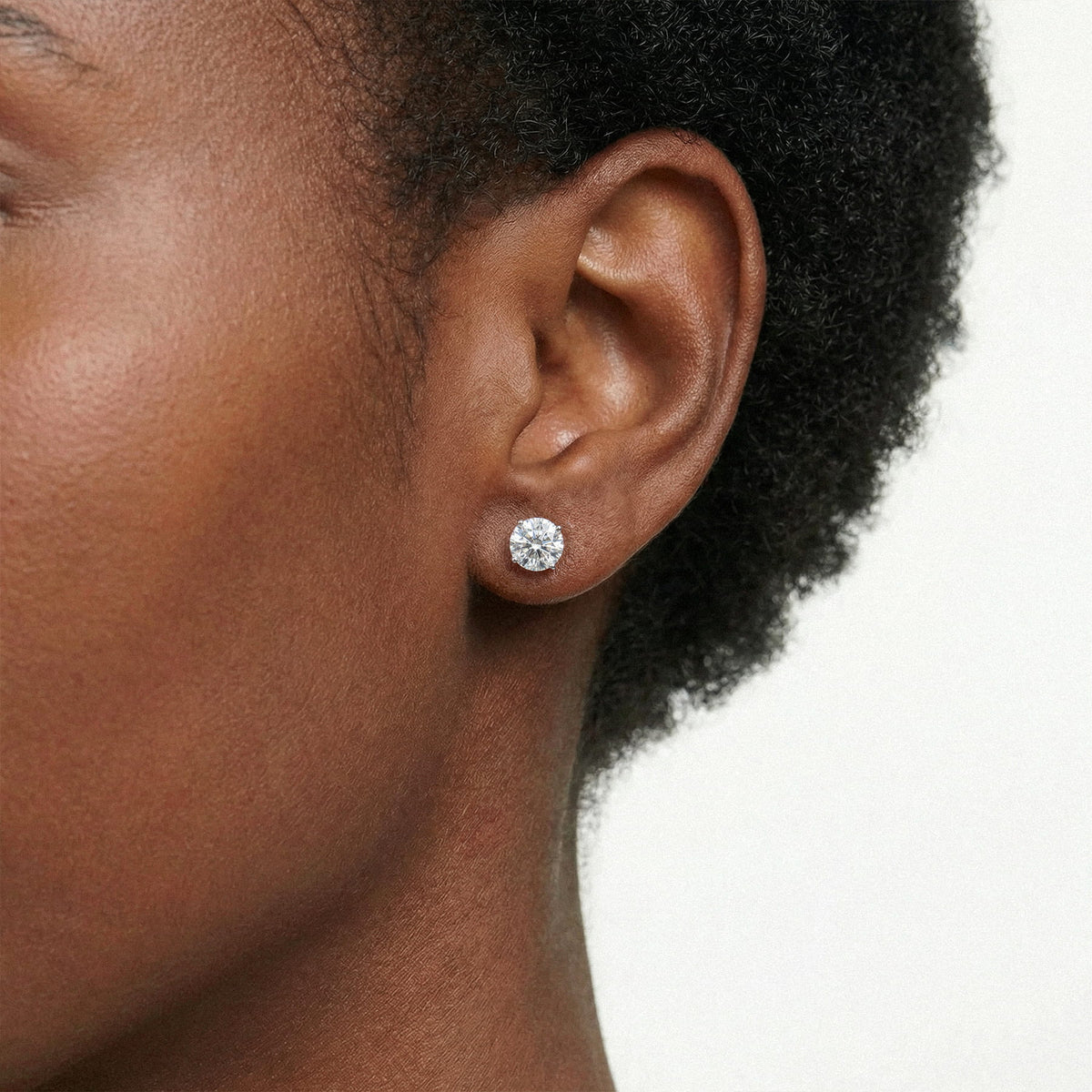 Lab-grown diamond stud earrings worn for styling; additional jewelry is not included | MET-RE-0005-M15