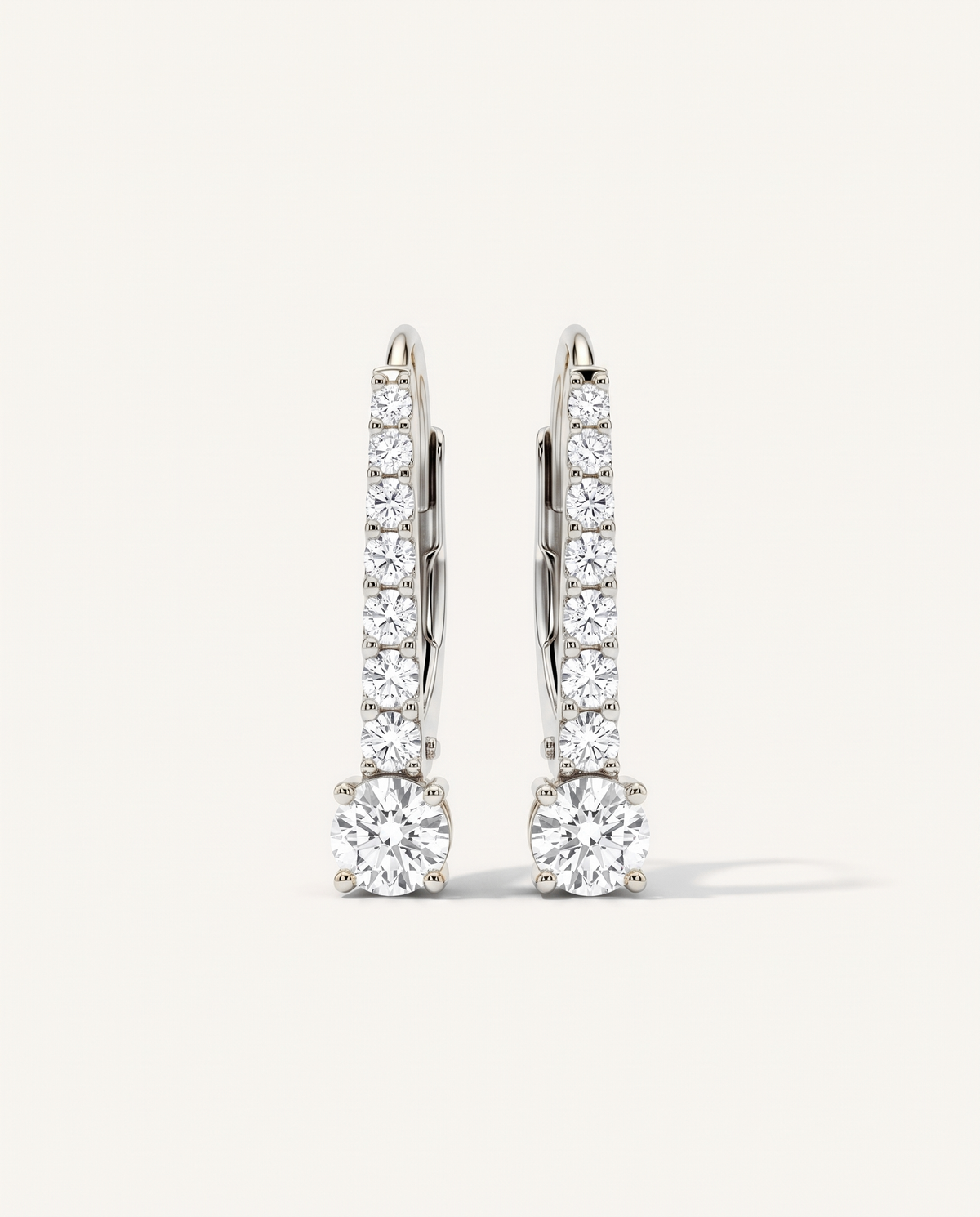 Leverback Lab-Grown Diamond Drop Earrings in white gold, view 1 | MET-RE-0008-M01
