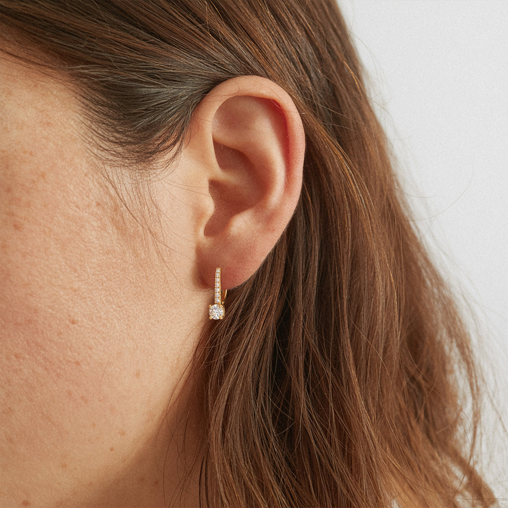 Leverback Lab-Grown Diamond Drop Earrings worn for styling | MET-RE-0008-M02