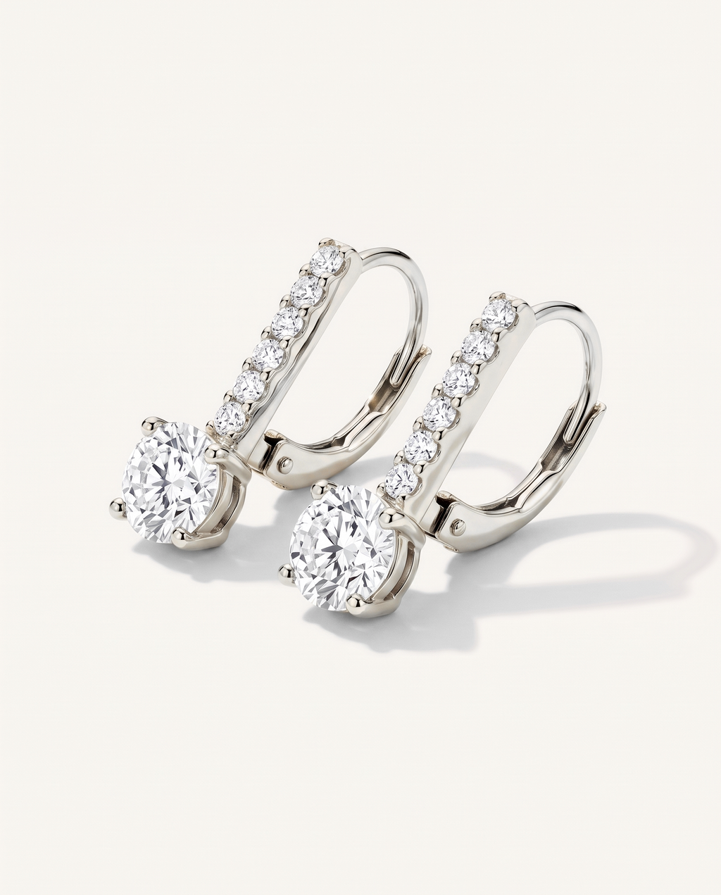Leverback Lab-Grown Diamond Drop Earrings in white gold, view 3 | MET-RE-0008-M03