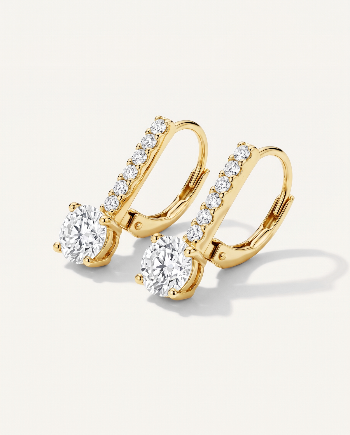 Leverback Lab-Grown Diamond Drop Earrings in yellow gold, view 3 | MET-RE-0008-M05
