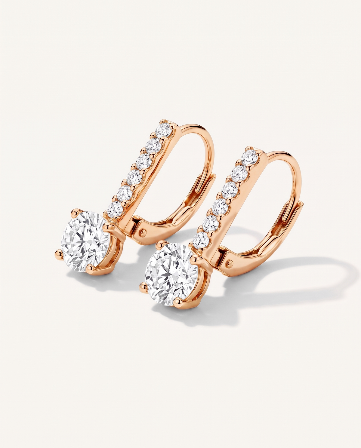 Leverback Lab-Grown Diamond Drop Earrings in rose gold, view 3 | MET-RE-0008-M07