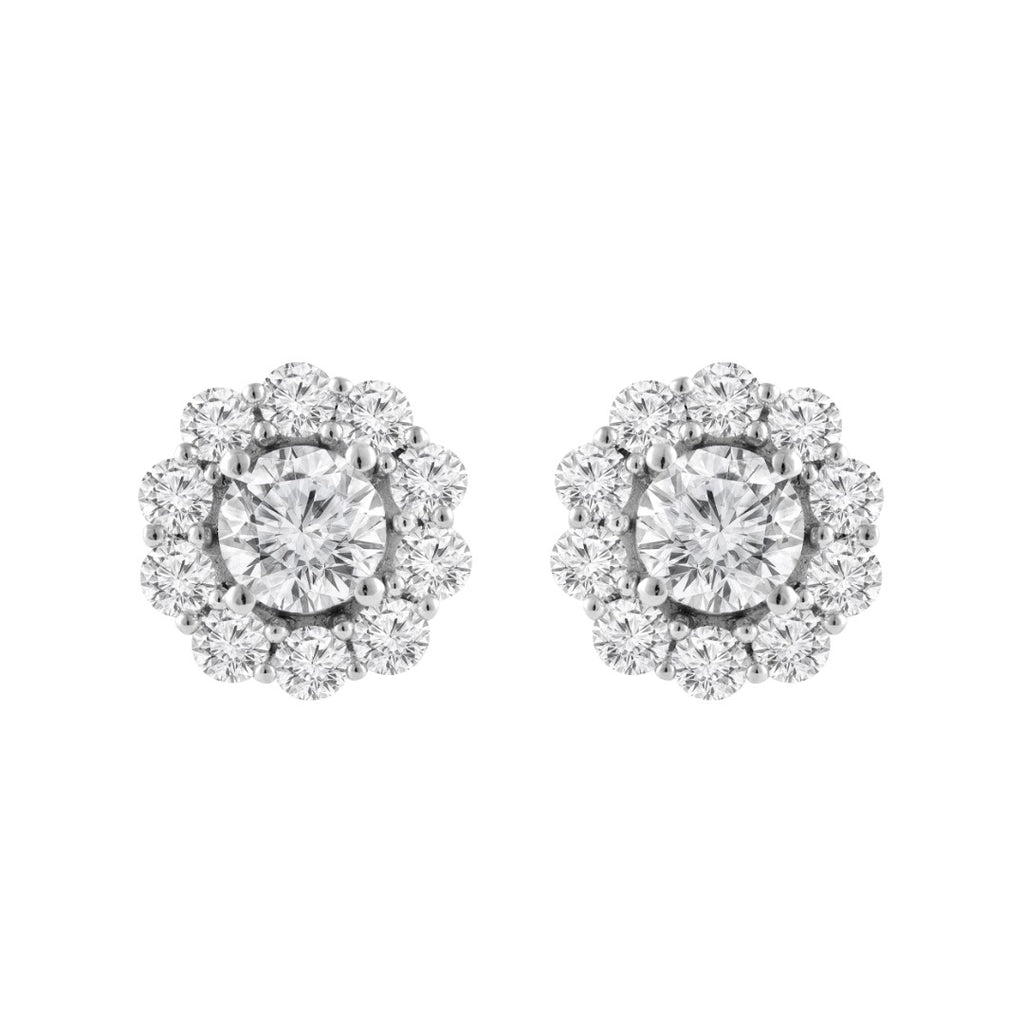 Halo Lab-Grown Diamond Stud Earrings in white gold, view 1 | MET-RE-0010-M01