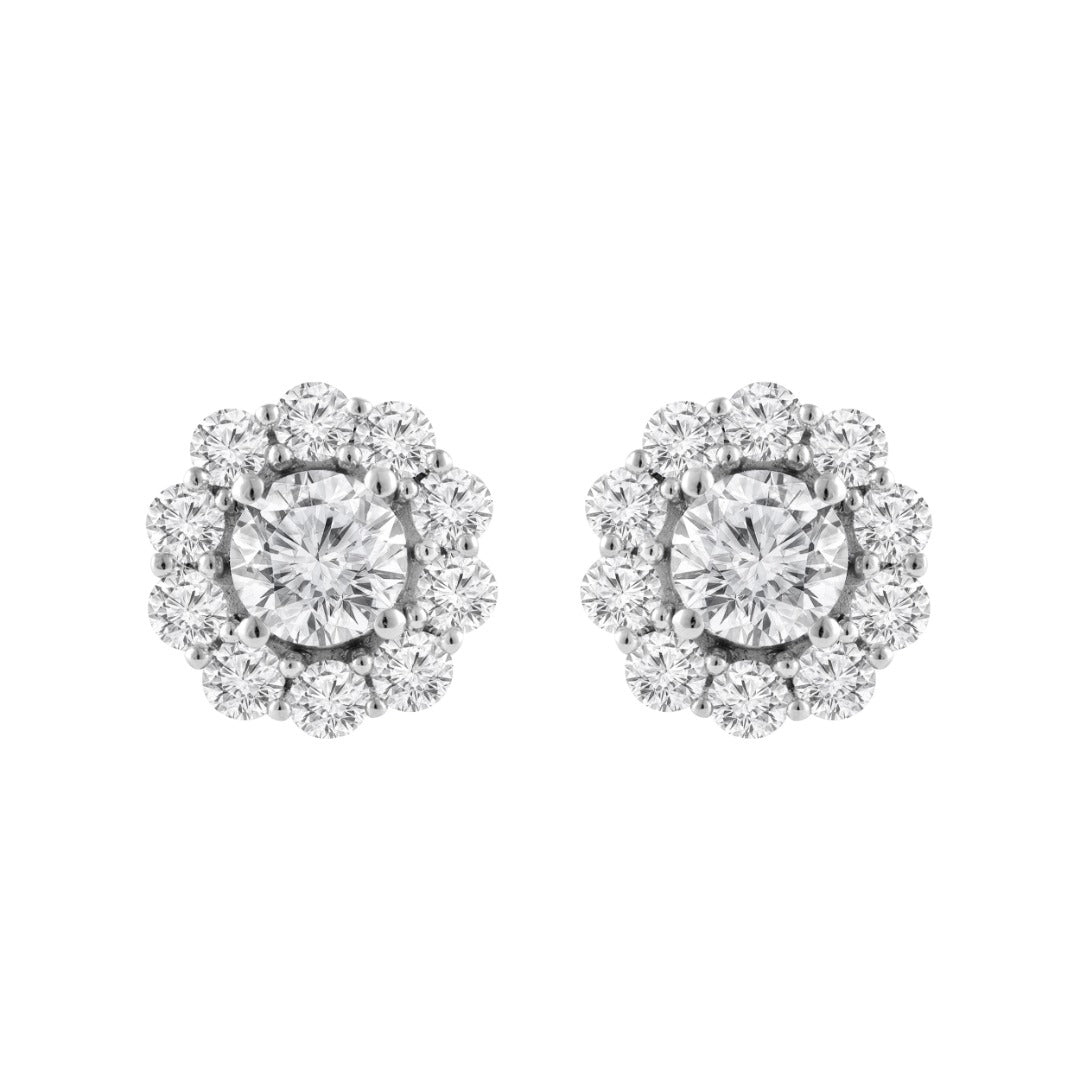 Halo Lab-Grown Diamond Stud Earrings in white gold, view 1 | MET-RE-0010-M01