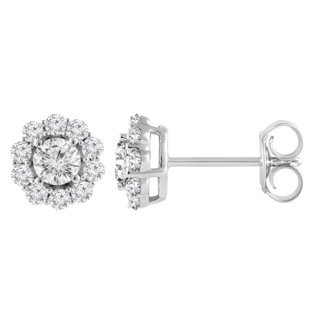 Halo Lab-Grown Diamond Stud Earrings in white gold, view 2 | MET-RE-0010-M02