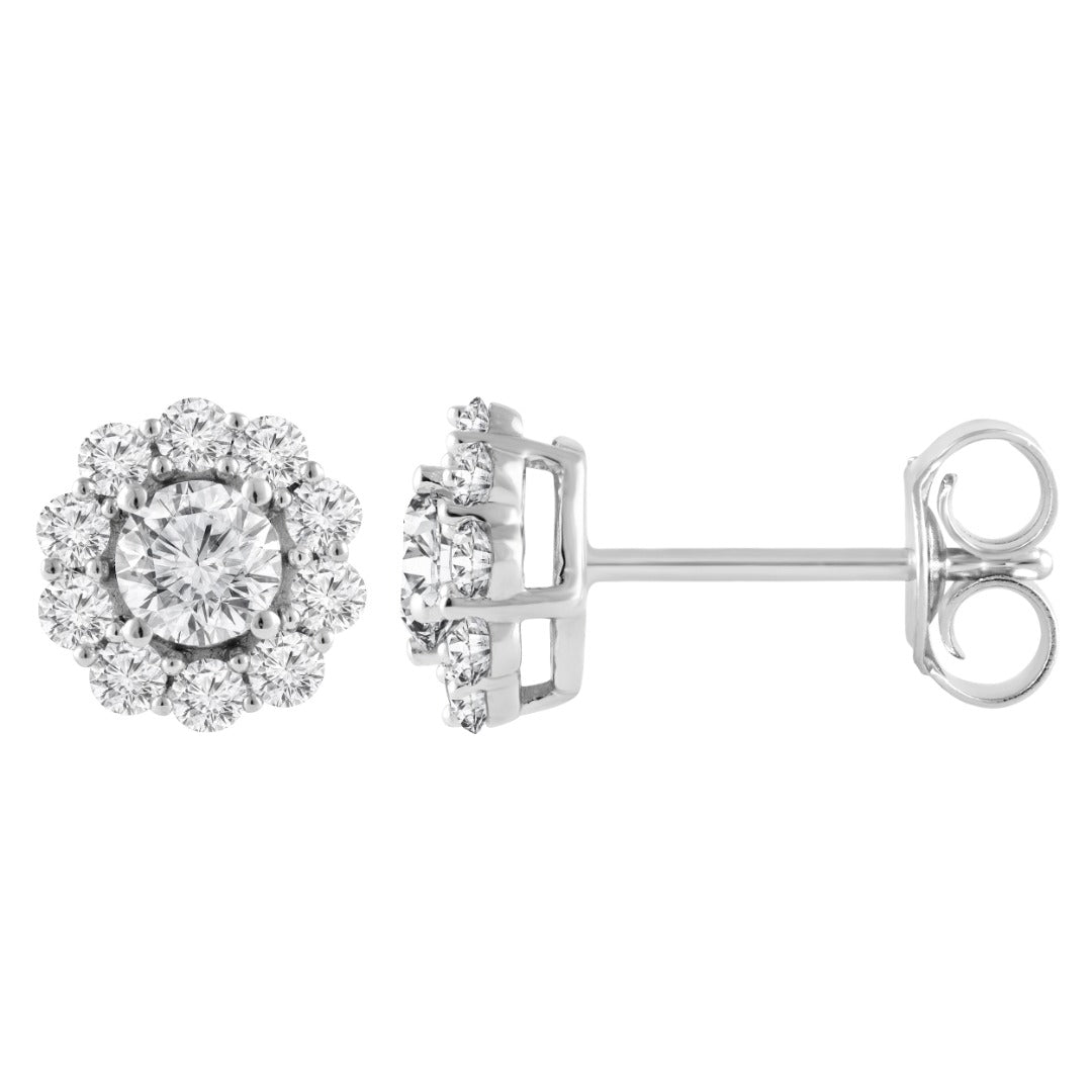 Halo Lab-Grown Diamond Stud Earrings in white gold, view 2 | MET-RE-0010-M02
