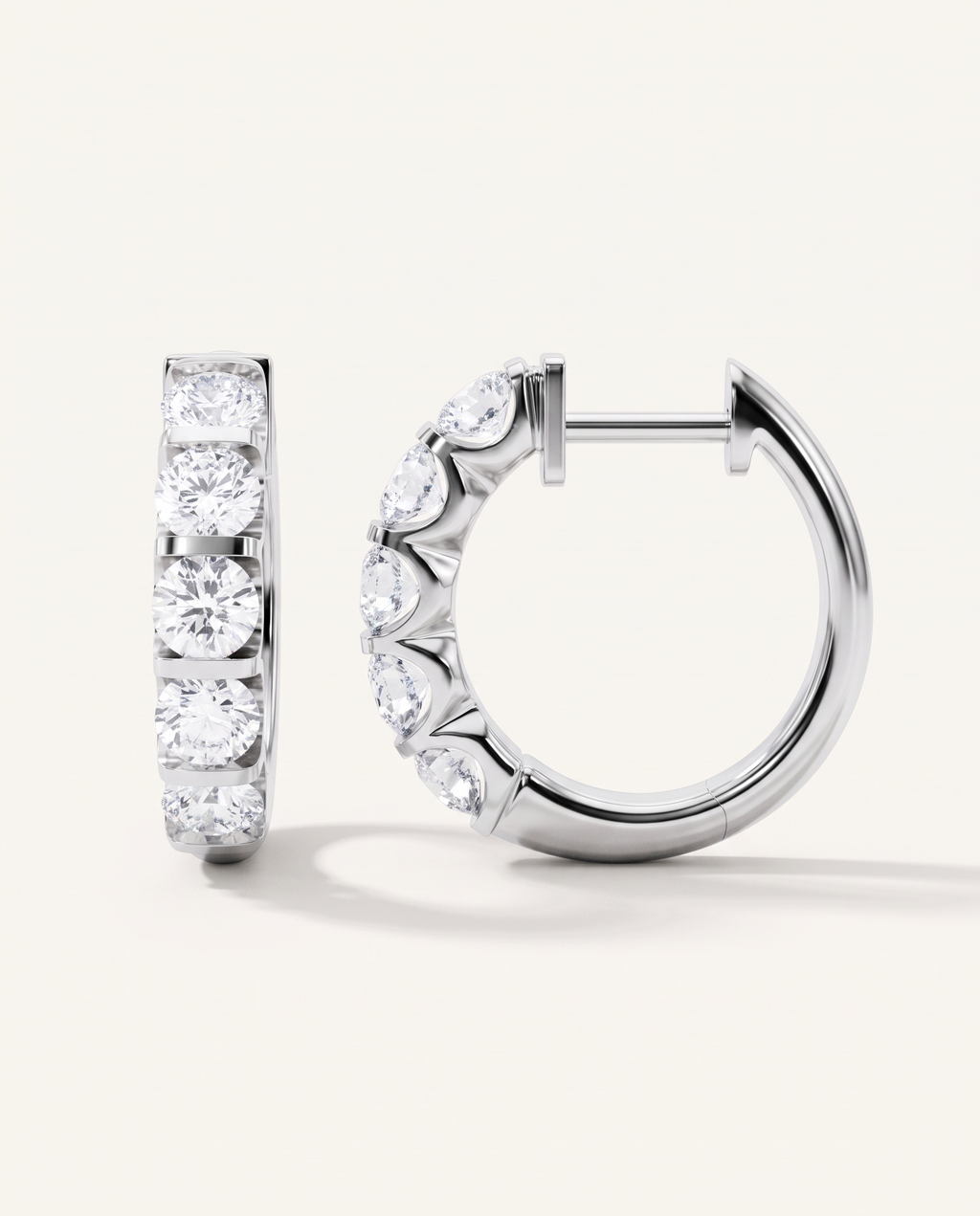 Bar-Set Lab-Grown Diamond Hoop Earrings in white gold, view 1 | MET-RE-0012-M01