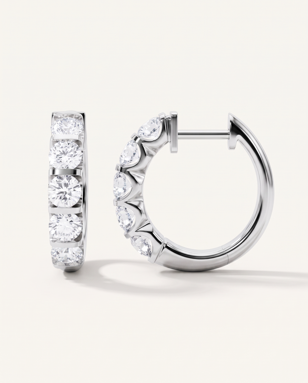 Bar-Set Lab-Grown Diamond Hoop Earrings in white gold, view 1 | MET-RE-0012-M01