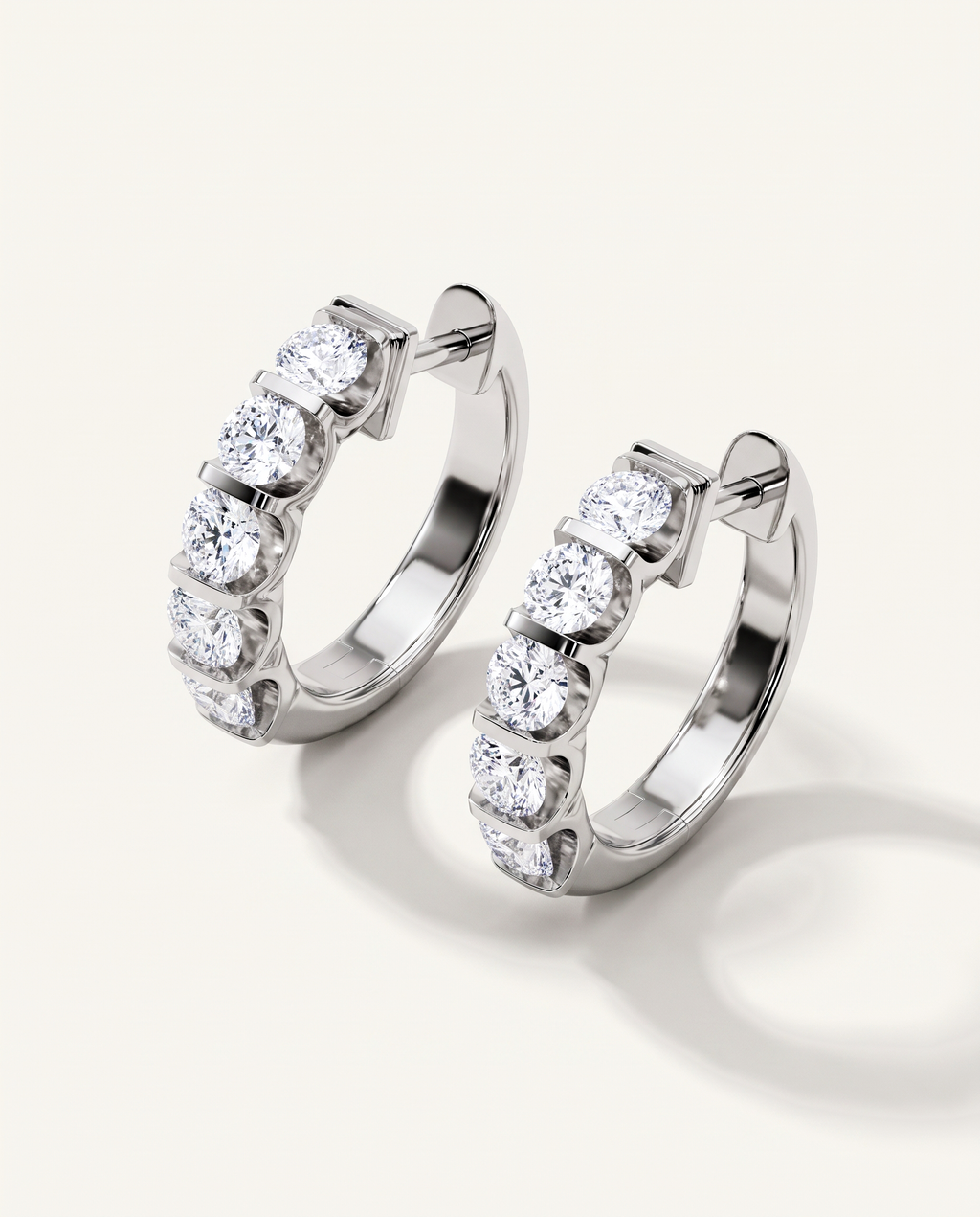 Bar-Set Lab-Grown Diamond Hoop Earrings in white gold, view 3 | MET-RE-0012-M03