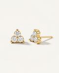 Three-Stone Cluster Lab-Grown Diamond Stud Earrings in yellow gold, view 1 | MET-RE-0013-M01