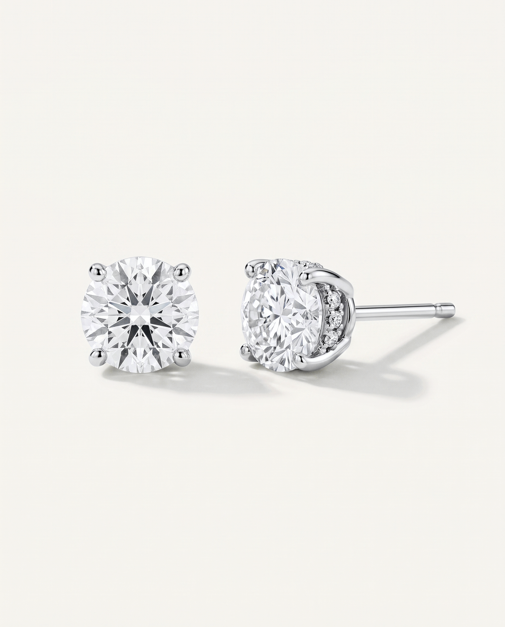 Hidden-Halo Lab-Grown Diamond Stud Earrings in white gold, view 1 | MET-RE-0014-M01