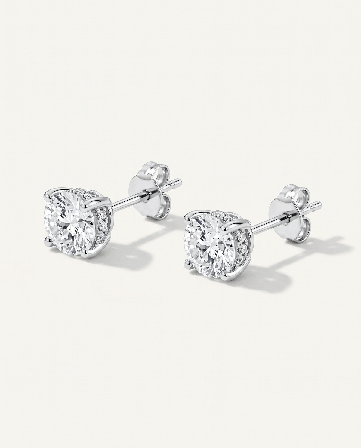 Hidden-Halo Lab-Grown Diamond Stud Earrings in white gold, view 3 | MET-RE-0014-M03