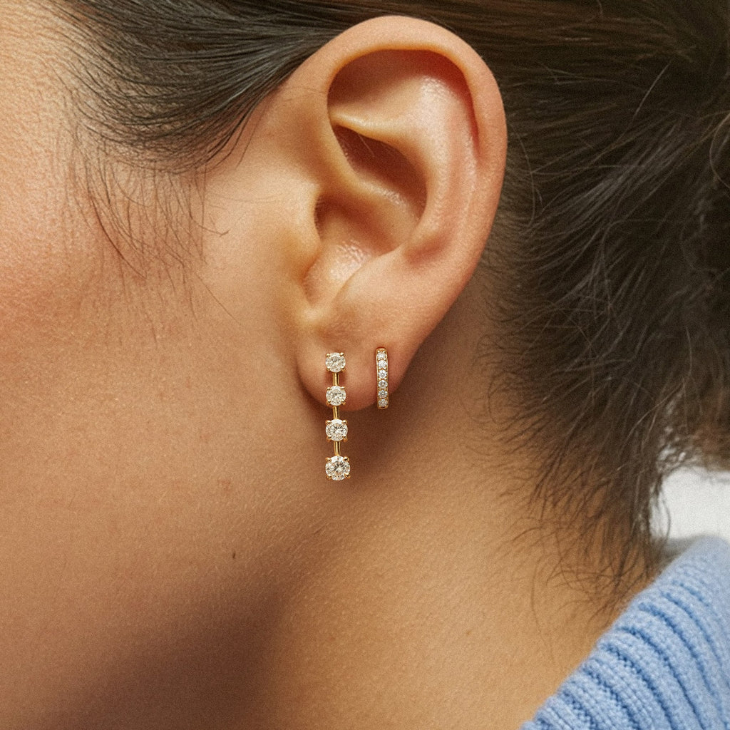 Graduated Bar-Set Lab-Grown Diamond Earrings worn for styling | MET-RE-0016-M02