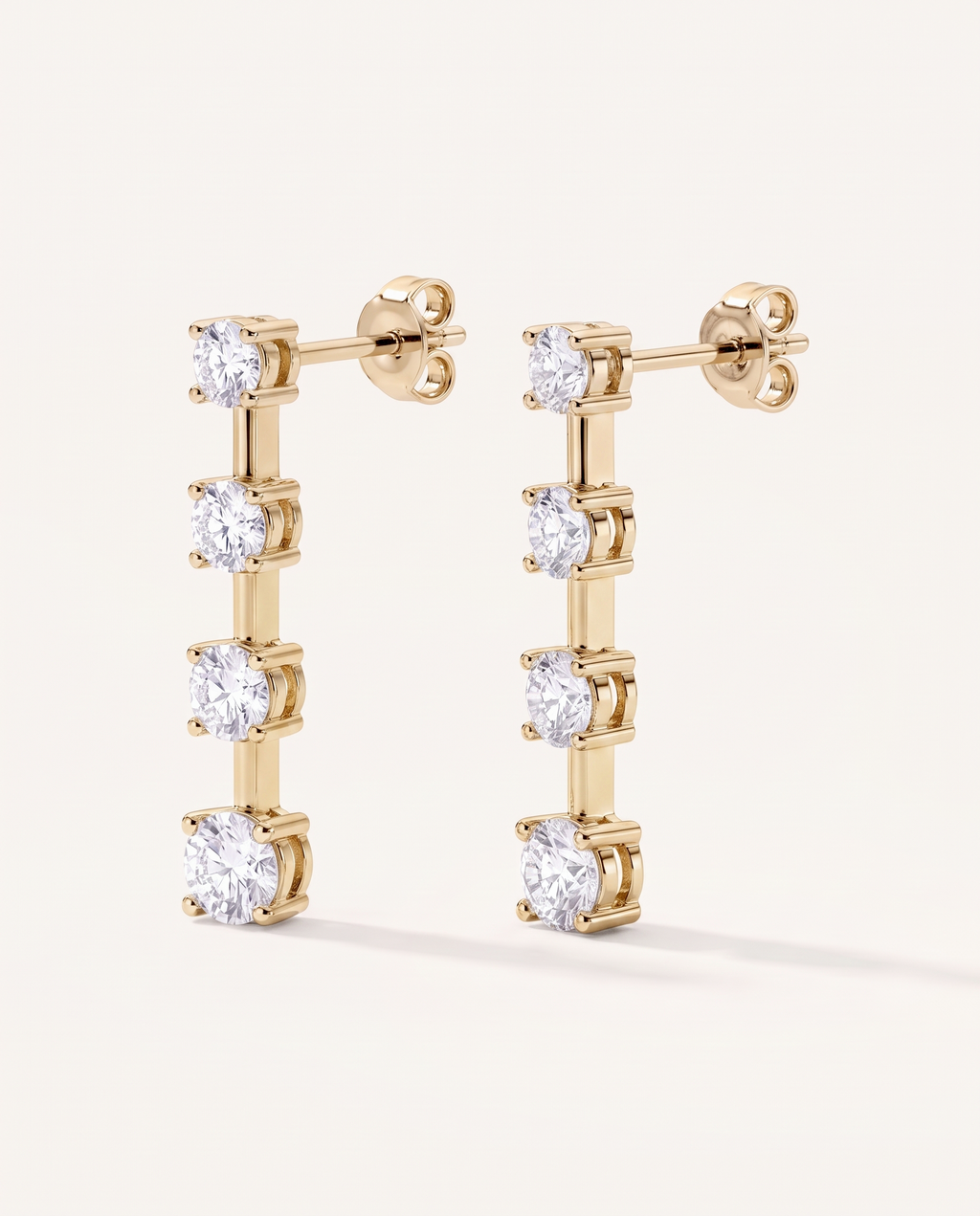 Graduated Bar-Set Lab-Grown Diamond Earrings in yellow gold, view 3 | MET-RE-0016-M05